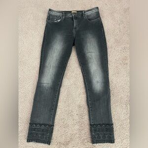 Black Faded Jeans with embroidered detail on cuff and front pocket